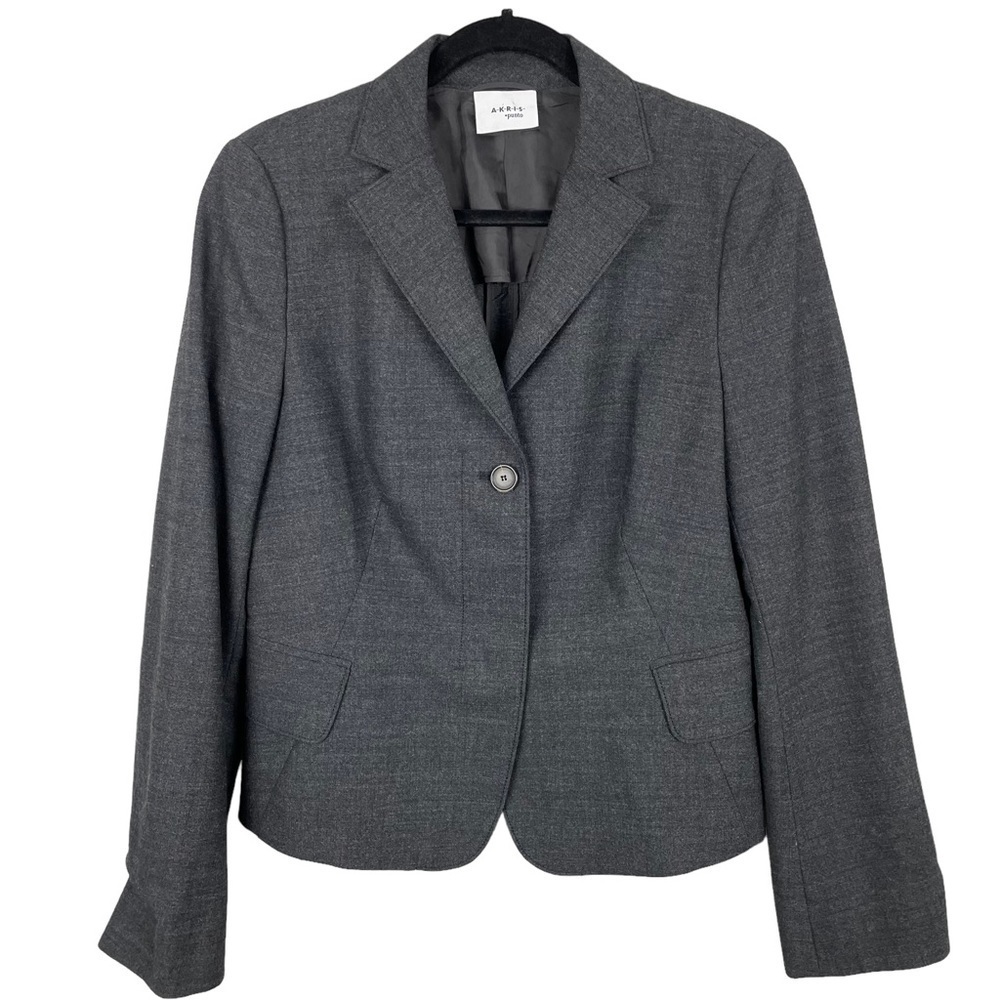 Akris Punto Charcoal Gray Three-Button Wool Blazer
